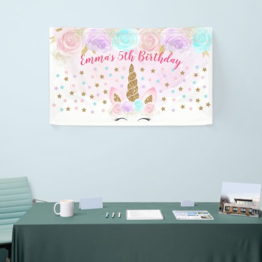 Eenhoorn Roze & Goud Verjaardag Spandoek (Beurs)