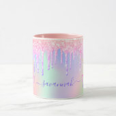 Eenhoorn roze holografische naam druipt mok (Midden)