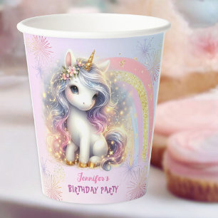 Eenhoorn Roze Paarse Gouden Glitter Meisje Verjaar Papieren Bekers