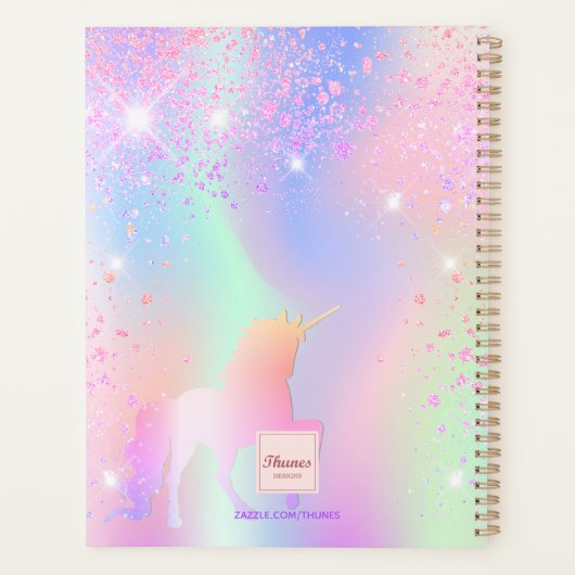 Eenhoorn roze paarse holografische naam planner (Achterkant)