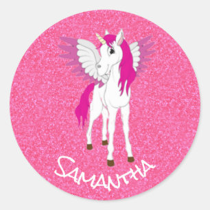Eenhoorn Roze Party Glitter Ronde Sticker