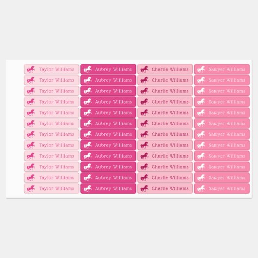 Eenhoorn roze tinten kinder waterdichte naam labels (Vel)