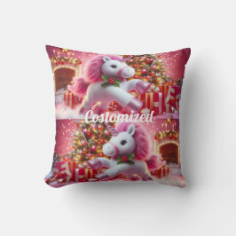 Eenhoorn roze vrolijke kerst kussen
