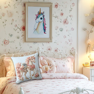 Eenhoorn Roze Wit Blauw Roze Rozen Kussen
