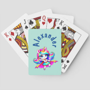 Eenhoorn schattig super meisje groene marine tekst pokerkaarten