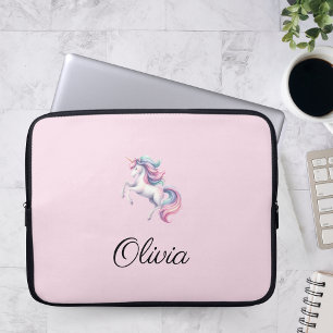 Eenhoorn Schattigee Waterverf gepersonaliseerde na Laptop Sleeve