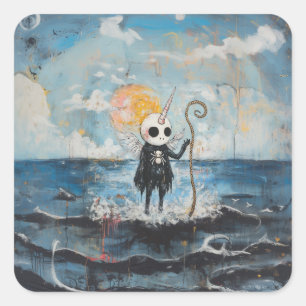 Eenhoorn Schedel Magische Hekserige Gothic Spider Vierkante Sticker