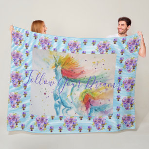 Eenhoorn schilderij dromen Blauw Bloemen Fleece De