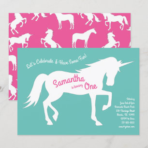 Eenhoorn Silhouette 1e Verjaardagsfeest Roze Meisj Kaart