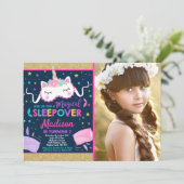 Eenhoorn Sleepover Party Uitnodiging Slumber Party (Staand voorkant)