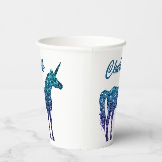 Eenhoorn Sparkles aqua blue ombre Aangepaste naam Papieren Bekers (Rechts)