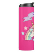 Eenhoorn & Sparkly Rainbow Aangepaste naam op Hot  Thermosbeker (Gedraaid links)