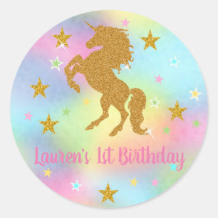 Eenhoorn Stickers, Gouden Glitter Eenhoorn, gunste Ronde Sticker