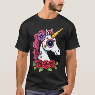 Eenhoorn Suiker Schedel Mexicaanse Kunst, Kerst T- T-shirt