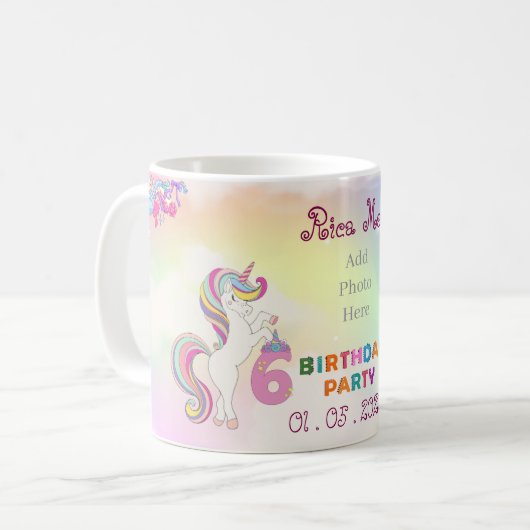Eenhoorn-thema 6e verjaardagsfeest Mok souvenir (Voorkant links)