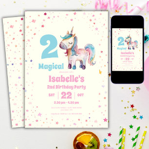 Eenhoorn Twee Magische 2e Verjaardagsfeest Uitnodi Kaart