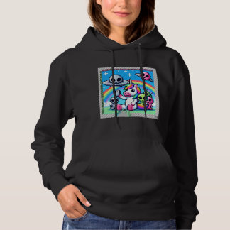 Eenhoorn UFO Selfie: Vierkant Land (Pixel Art) #22 Hoodie