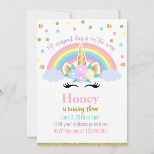 Eenhoorn uitnodiging (Voorkant)