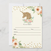 Eenhoorn Uitnodiging In te vullen Glitter Perzik G (Voorkant)