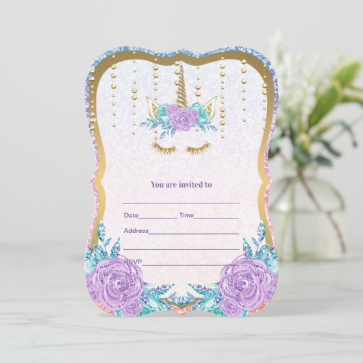 Eenhoorn uitnodiging invullen (Staand voorkant)