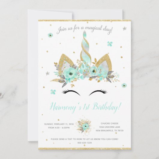 Eenhoorn Uitnodiging voor Feest (Voorkant)