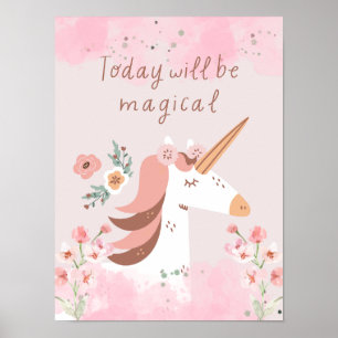 Eenhoorn vandaag wordt magische kwekerij roze poster