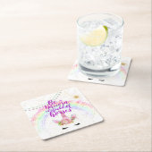 Eenhoorn Veldpaarden Roze Gouden Glitter Meisjes C Vierkante Kartonnen Onderzetter (Insitu)