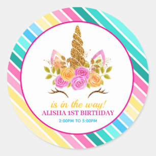 Eenhoorn Verjaardag 1e Verjaardagsfeest Ronde Sticker