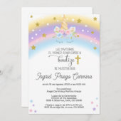 Eenhoorn verjaardag doop uitnodiging Spaans. (Voorkant / Achterkant)