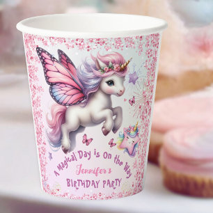 Eenhoorn Verjaardag Meisje Roze Paarse Glitter Papieren Bekers