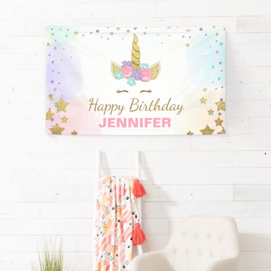 Eenhoorn verjaardagsbanner Magisch Roze en Goud Me Spandoek (Insitu)