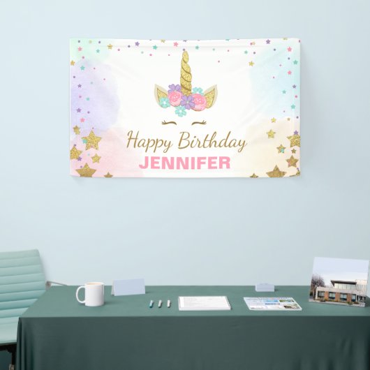 Eenhoorn verjaardagsbanner Magisch Roze en Goud Me Spandoek (Beurs)