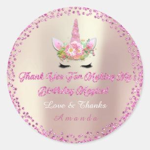 Eenhoorn Verjaardagsfeestje Favor Dank Steal Girly Ronde Sticker