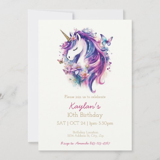 Eenhoorn verjaardagsuitnodiging | Unicorn-feestuit Kaart (Voorkant)