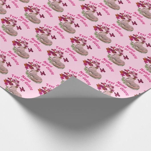 eenhoorn vlinders bloemen gepersonaliseerd cadeaupapier (Hoek)