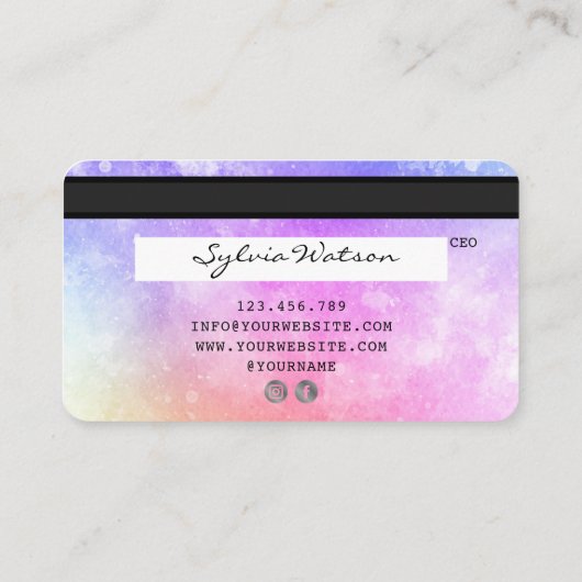 Eenhoorn waterverf kunst Credit Kaart Style silver Visitekaartje (Achterkant)