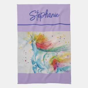 Eenhoorn Waterverf Vrouwen Bord Lavendel Paarse Theedoek