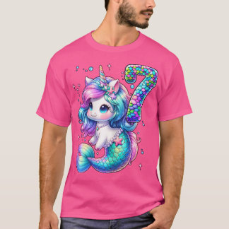 Eenhoorn Zeemeermin 7e Verjaardag 7 Jaar Oud Feest T-shirt