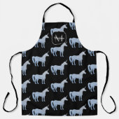 Eenhoorn zilveren blauwe Sparkles patroon Monogram Schort (Voorkant)