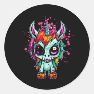 Eenhoorn Zombie Zombiecorn Horror Karakter Gothic Ronde Sticker