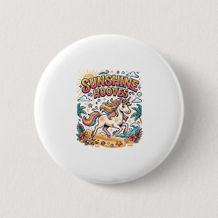Eenhoorn Zonneschijn Hoeven Commerciële Sticker en Ronde Button 5,7 Cm