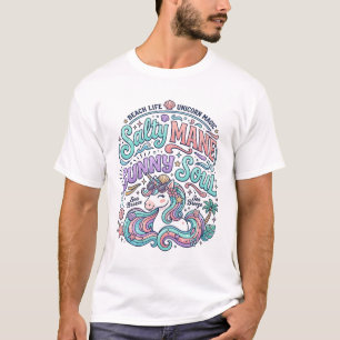 Eenhoorn Zout Manen Zonnige Ziel Retro Stijl T-Shi T-shirt