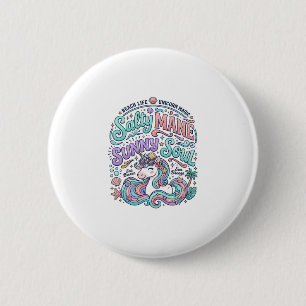 Eenhoorn Zoutige Manen Zonnige Ziel Retro Stijl T- Ronde Button 5,7 Cm