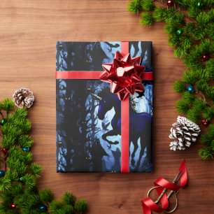 Eenhoorn zwart magische fee in donker bos cadeaupapier