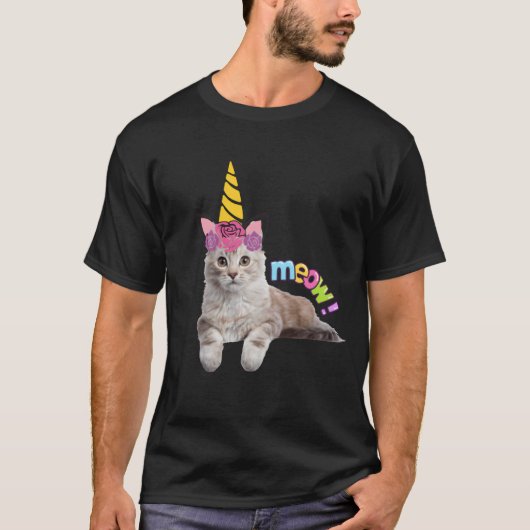 Eenhoornkat Meow cat shirt retro (Voorkant)