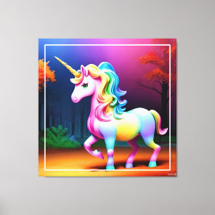 Eenhoornpaard met regenboogkleuren canvas afdruk
