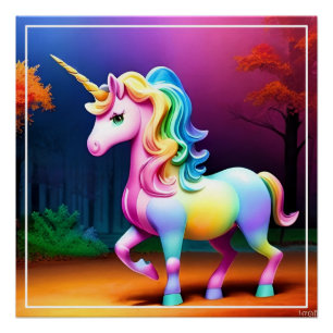Eenhoornpaard met regenboogkleuren perfect poster
