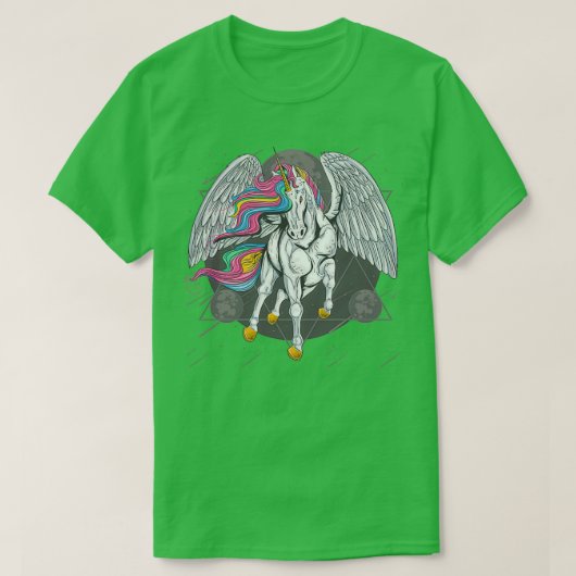 eenhoornpaard met volledige kleur en vleugels vlie t-shirt (Design voorkant)