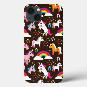 eenhoornregenboogpaard met kinder achtergrond iPhone 13 hoesje
