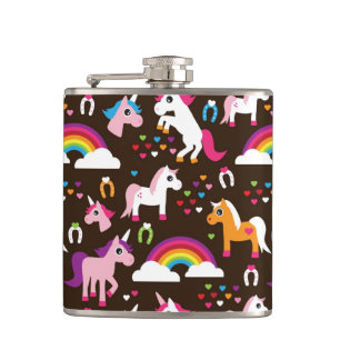 eenhoornregenboogpaard met kinder achtergrond heupfles